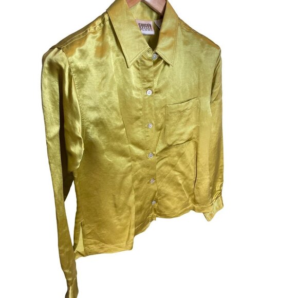 Chicos Designs Bright Green Long Sleeve Silk Blend Button Up Blouse Top Sz S - Picture 3 of 9